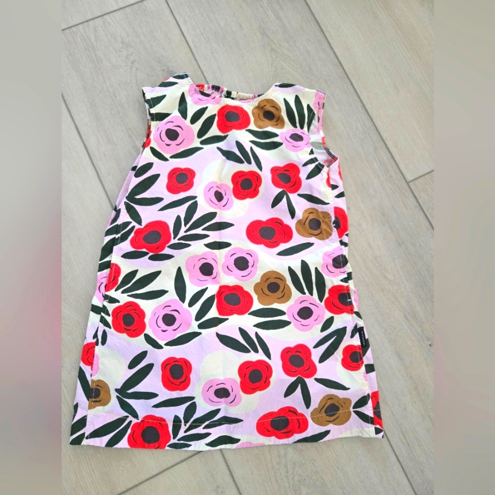 Uniqlo Marimekko Floral Kids Dress - Red, Pink, Brown Sz 3-4